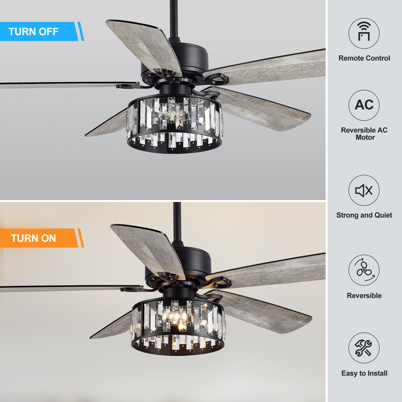 Mercer41 52'' Monson 5-Blade Crystal Indoor Ceiling Fan With
